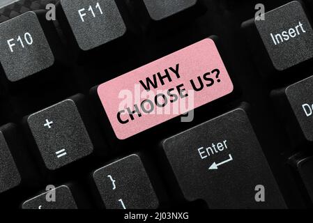 Writing displaying text Why Choose Usquestion. Business approach Why Choose Usquestion Editing And Retyping Report Spelling Errors, Typing Online Shop Stock Photo