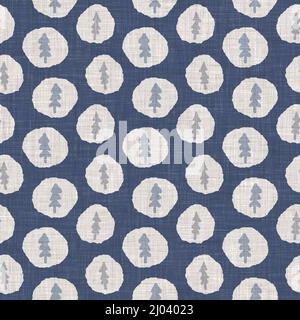 French blue botanical leaf linen seamless pattern with 2 tone country cottage style motif. Simple vintage rustic fabric textile effect. Primitive Stock Photo