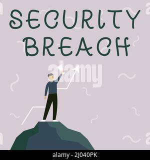 Inspiration showing sign Security Breach. Word Written on incident that results in unauthorized access of data Businessman Drawing Standing On Big Stock Photo