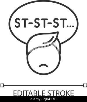 Stuttering linear icon. Speech problem. Sound prolongation. Oral ...