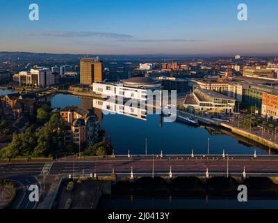 Aerial view of Belfast at Dawn, Northern Ireland Stock Photo