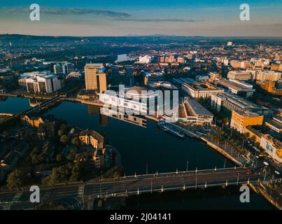 Aerial view of Belfast at Dawn, Northern Ireland Stock Photo