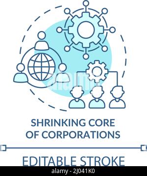 Shrinking core of corporations turquoise concept icon Stock Vector