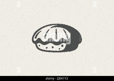 Silhouette of fresh pie designed in retro style as emblem stamp bakery hand drawn stamp effect vector illustration. Vintage grunge texture on old pape Stock Vector
