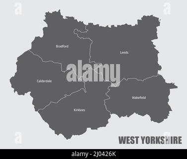 West Yorkshire county, administrative map with labels, England Stock Vector