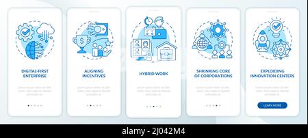 Trends in enterprise blue onboarding mobile app screen Stock Vector