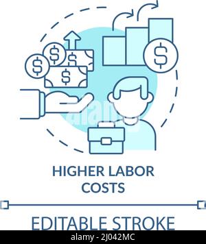Higher labor costs turquoise concept icon Stock Vector