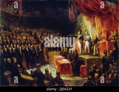 Louis Philippe I (1773-1850), King of France (1830-1848), taking the Oath of the King at the Chamber of Deputies on August 9th 1830, oil on canvas painting by Ary Scheffer, 1830 Stock Photo