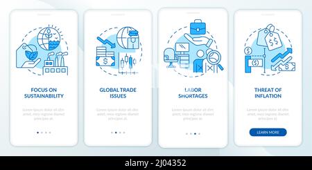 Macro economy trends blue onboarding mobile app screen Stock Vector
