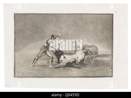 Un Caballero español mata un toro despues de haber perdido el caballero. Francisco Goya y Lucientes (Spain, Fuendetodos, 1746-1828). Spain, 1816. Prints. Etching, burnished aquatint, and burin Stock Photo