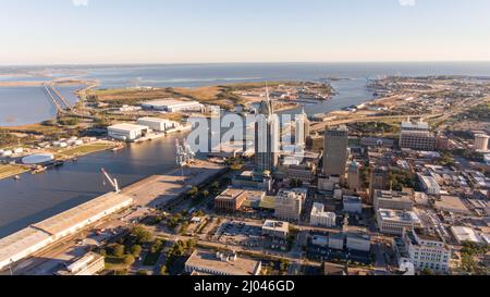 Aerial views of downtown Mobile, Alabama Stock Photo