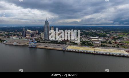 Aerial views of downtown Mobile, Alabama Stock Photo