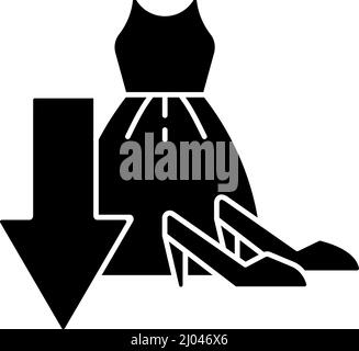Cut down purchasing of clothes black glyph icon Stock Vector