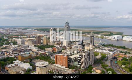 Aerial views of downtown Mobile, Alabama Stock Photo