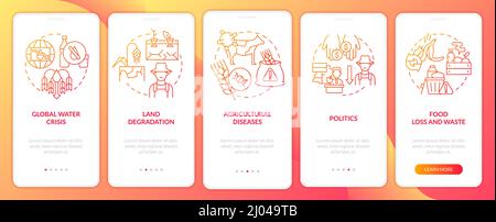 Food security challenges red gradient onboarding mobile app screen Stock Vector