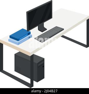 Table with computer semi flat color vector object Stock Vector