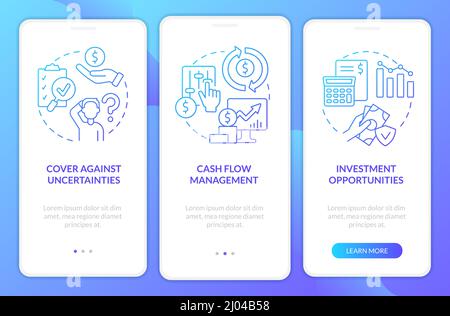 Benefits of insurance service blue gradient onboarding mobile app screen Stock Vector