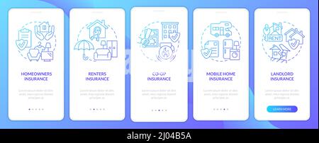 Property insurance blue gradient onboarding mobile app screen Stock Vector