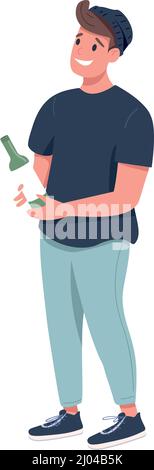 Man with bottle of wine semi flat color vector character Stock Vector