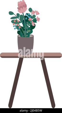 Coffee table with houseplant semi flat color vector object Stock Vector