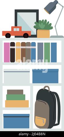 Kids bookcase semi flat color vector object Stock Vector