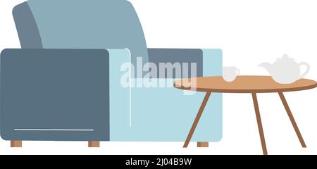 Armchair and wooden coffee table semi flat color vector object Stock Vector