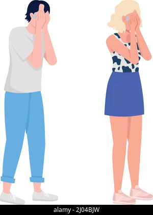 Crying and scared people semi flat color vector characters set Stock Vector