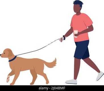 Man walking dog on street semi flat color vector characters Stock Vector