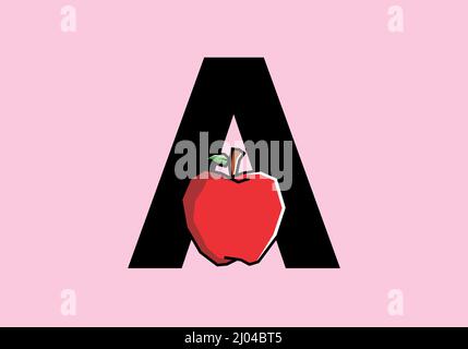 A initial letter with red apple in stiff art style design Stock Vector