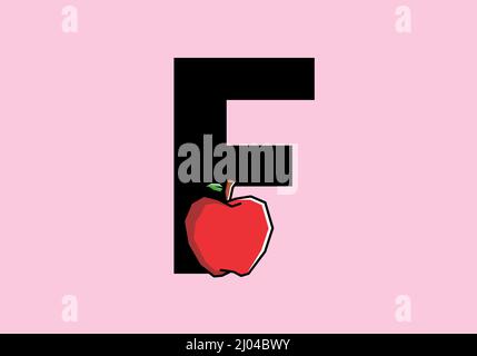 F initial letter with red apple in stiff art style design Stock Vector