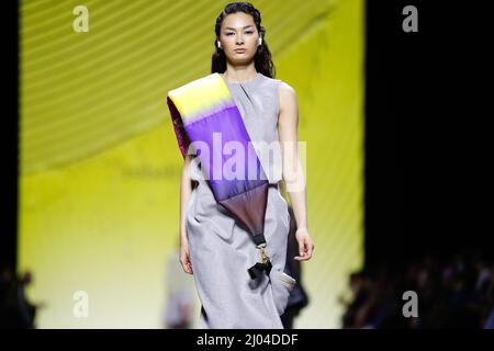 Berlin, Germany. 16th Mar, 2022. Berlin Fashion Week: Models present creations by designer Rebekka Ruetz at Kraftwerk Berlin. Credit: Gerald Matzka/dpa/Alamy Live News Stock Photo