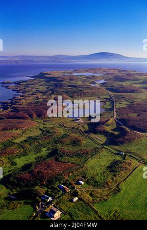 Aerial of Rathlin Island looking over eastern side towards Ballycastle Antrim Northern Ireland Stock Photo