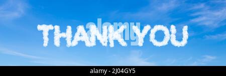 Thank you text made of clouds on blue sky background Stock Photo