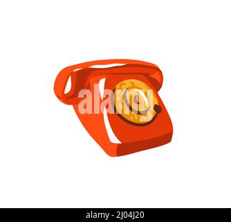 Hand drawn vector abstract stock flat graphic illustration with old retro vintage red telephone logo or emblem art isolated on white background. Stock Vector