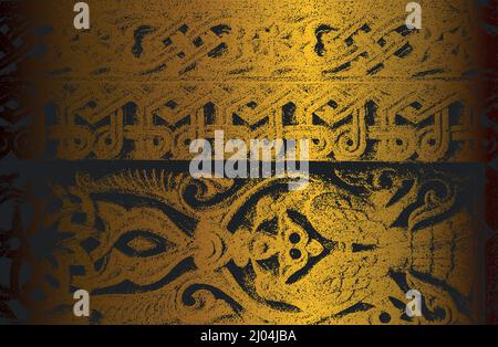 Luxury black golden metal gradient background with distressed cracked concrete texture. Vector illustration Stock Vector