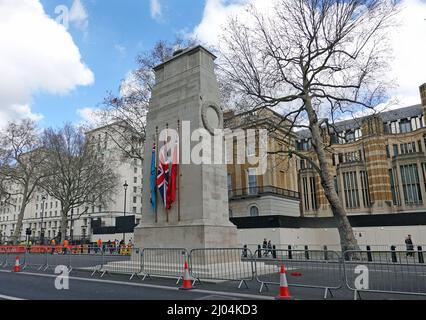 Cenotaph, Whitehall, London, 2022. The Cenotaph is a war memorial on Whitehall.  It was erected in 1920 as a  permanent structure Stock Photo