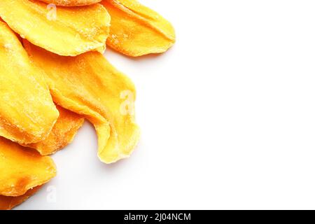 Orange Slices of Dried Sugar Mango Isolated on White Background Stock Photo