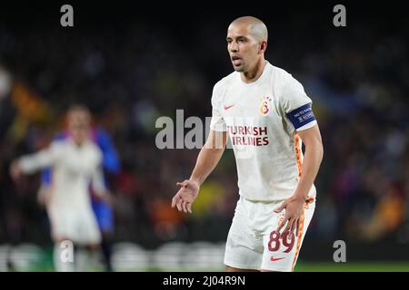 Sofiane Feghouli of Galatasaray SK during the UEFA Europa League match between FC Barcelona v Galatasaray SK played at Camp Nou Stadium Stadium on March 10, 2022 in Barcelona, Spain. (Photo by Sergio Ruiz / PRESSINPHOTO) Stock Photo