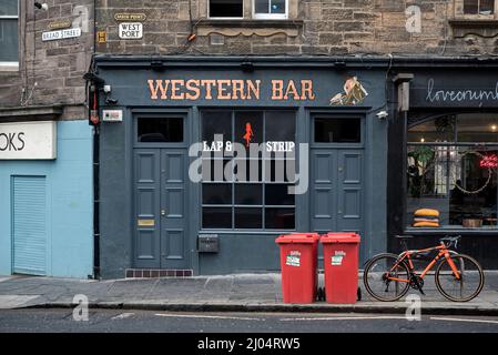 Exterior view of The Western Bar, a strip bar and lap dancing venue in West Port, Edinburgh, Scotland, UK. Stock Photo