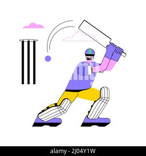 Cricket abstract concept vector illustration. Professional player, sports equipment, cricket championship, playground field, international league, play ball, outdoor stadium abstract metaphor. Stock Vector