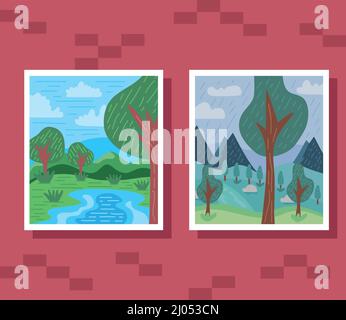 two rural landscapes nature scenes Stock Vector