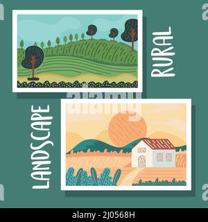 two rural landscapes photo scenes Stock Vector