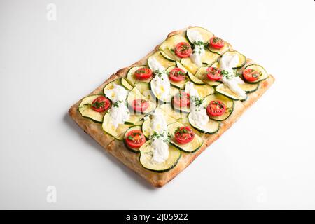 Sour dough Pizza A Taglio isolated on white background Stock Photo