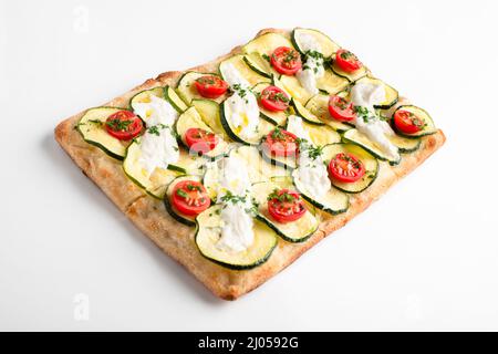 Sour dough Pizza A Taglio isolated on white background Stock Photo