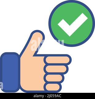 Thumbs up and check mark icon set. Good sign. Editable vectors. Stock Vector