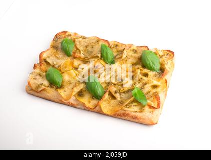 Sour dough Pizza A Taglio isolated on white background Stock Photo