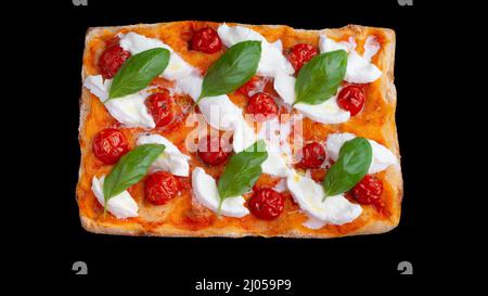 Sour dough Pizza A Taglio isolated on black background Stock Photo