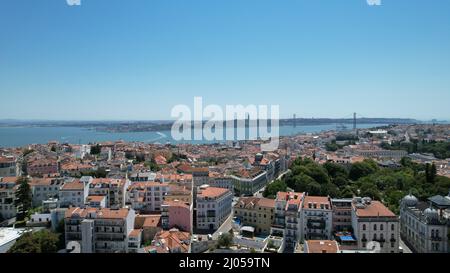 Aerial view of Principe Real square in Bairro Alto neighborhood by Tejo River, Portugal Stock Photo