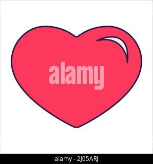 Retro Valentine Day icon heart. Love symbols in the fashionable pop line art style. The figure of a heart in coral pink color. Vector illustration iso Stock Vector