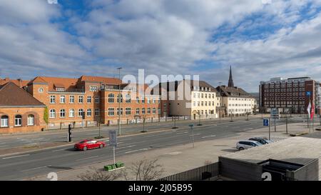 Low buildings and lots of space for pedestrian in Bremerhaven Stock Photo